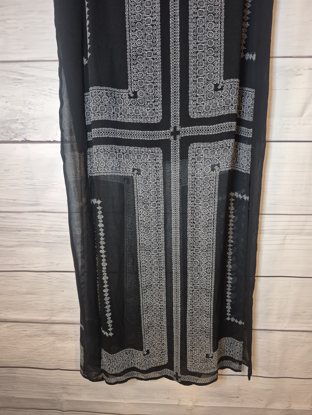 Madewell '2013' Black Boho Maxi Skirt with Geometric Print Double Slit Large - Picture 4 of 12